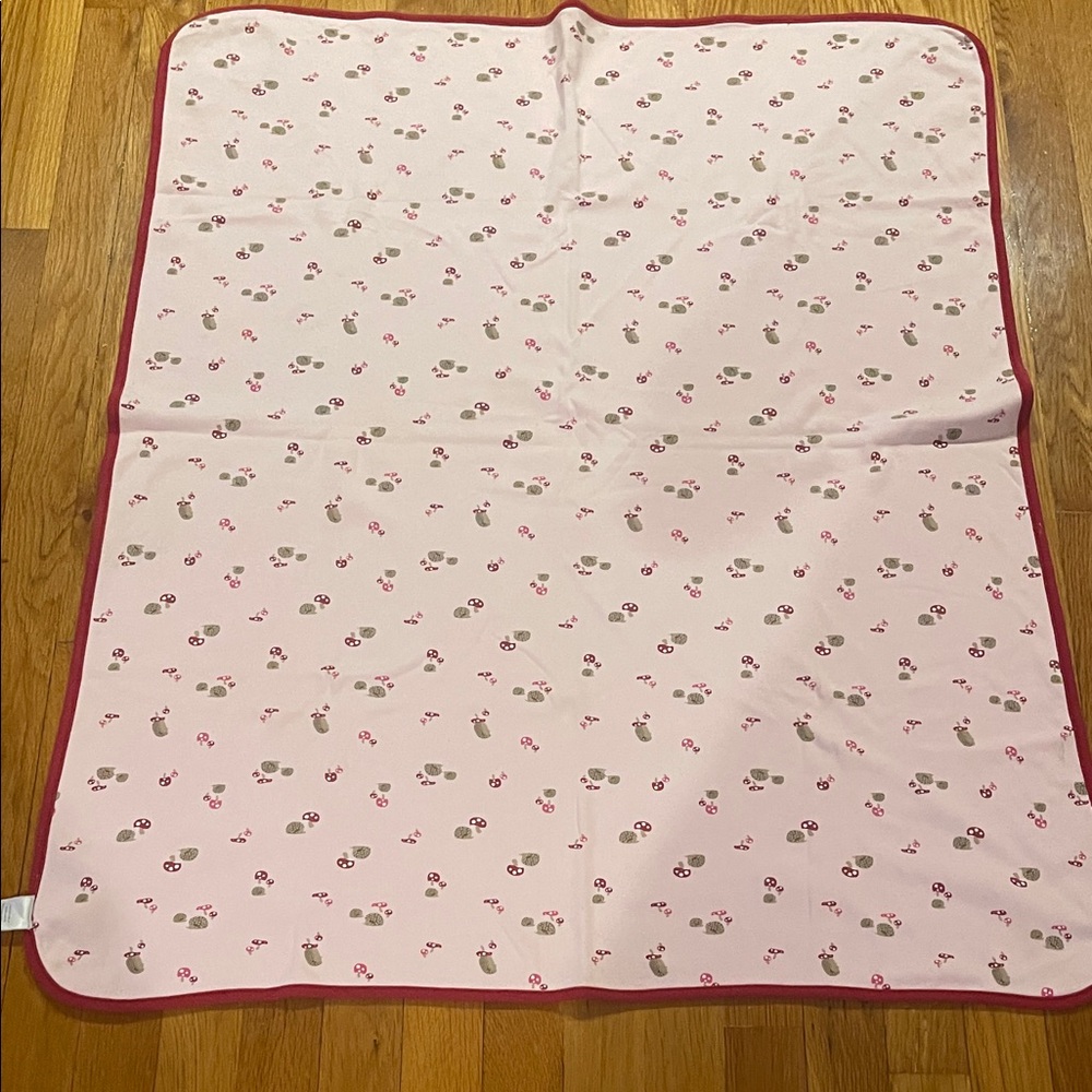Gymboree Pink Floral & Mushroom Baby Blanket with Red Trim